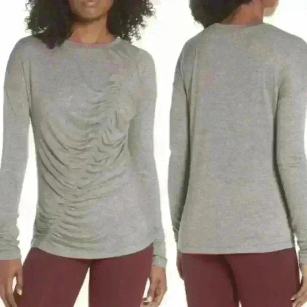ZELLA So Graceful Ruched Long Sleeve Athletic Top Womens Size XS Heather Gray